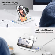Foldable Induction Charger, 3 in 1 Wireless Charger Compatible with Iphone 13 12 11 Pro Max/Xr/Xs Max/X/8 Plus, Fast Qi Charging Station Compatible with Apple Watch Series White