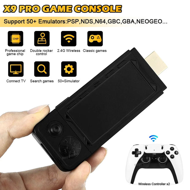 NEW 128G X9 PRO TV Video Game Console Retro Game Stick 45+ Emulator for PS1/PSP/NDS/N64 40000+ Family Games W 2.4G Dual Controll