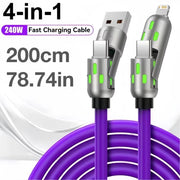 4-In-1 240W Rotating Elbow USB-C Silicone Cable 1M 1.5M 2M Fast Charging Data Transfer for Iphone 15 14 Pro Max Samsung Xiaomi