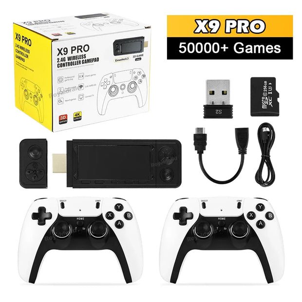NEW 128G X9 PRO TV Video Game Console Retro Game Stick 45+ Emulator for PS1/PSP/NDS/N64 40000+ Family Games W 2.4G Dual Controll