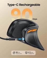 Protoarc Ergonomic Vertical Mouse EM11 NL Rechargeable Wireless Mouse BT Ergo Mice with 3 Multi-Device 2.4Ghz Optical Mice