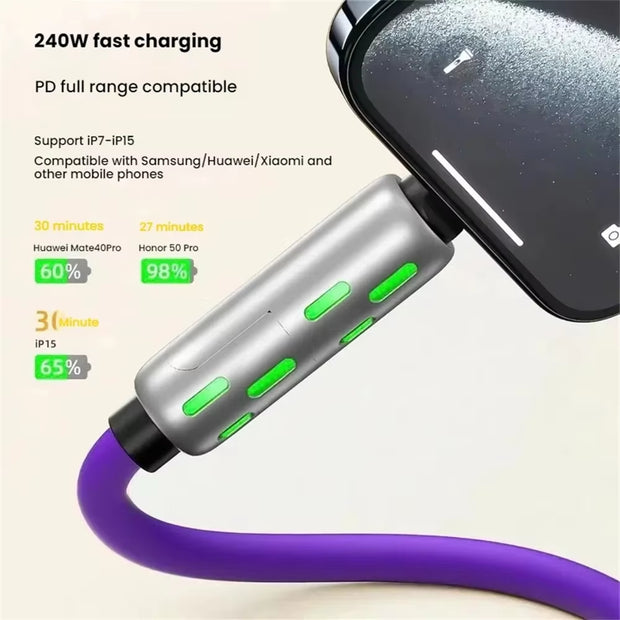 4-In-1 240W Rotating Elbow USB-C Silicone Cable 1M 1.5M 2M Fast Charging Data Transfer for Iphone 15 14 Pro Max Samsung Xiaomi