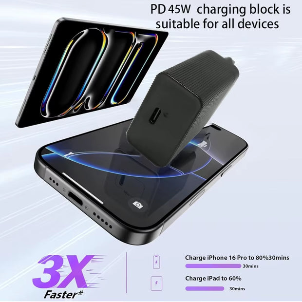 USB Type C Phone Charger PD 45W Super Fast Charging Turbo Wall Adapter Quick Charge for Macbook Iphone Samsung Xiaomi