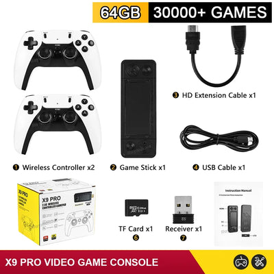 NEW 128G X9 PRO TV Video Game Console Retro Game Stick 45+ Emulator for PS1/PSP/NDS/N64 40000+ Family Games W 2.4G Dual Controll