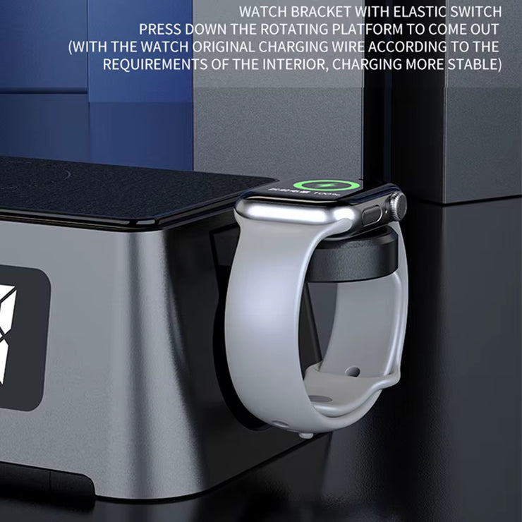 4 in 1 Wireless Charger Dock for Iphone 16 15 14Pro Apple Watch S9 8 7 15W Fast Charging Station Desktop LED Digital Alarm Clock
