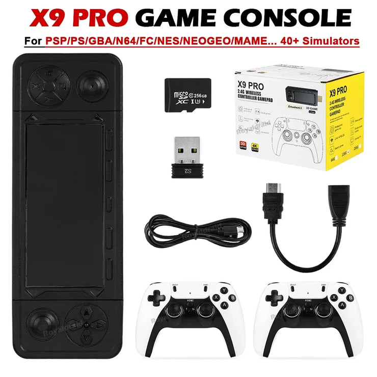 NEW 128G X9 PRO TV Video Game Console Retro Game Stick 45+ Emulator for PS1/PSP/NDS/N64 40000+ Family Games W 2.4G Dual Controll