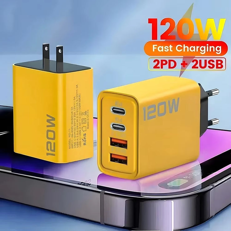 Total 120W Phone Charger Fast Charging Quick Charger PD USB Type C Wall Adapter for Iphone 16 15 Xiaomi 14 Huawei Redmi Oneplus