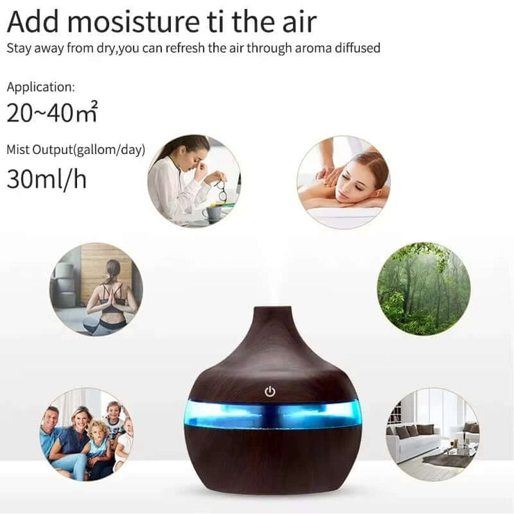 Home Wood Grain Air Humidifier Purifier Aroma Diffuser USB Ultrasonic Cool Mist Sprayer Essential Oil Fragrance