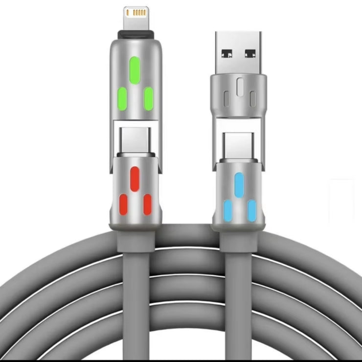 4-In-1 240W Rotating Elbow USB-C Silicone Cable 1M 1.5M 2M Fast Charging Data Transfer for Iphone 15 14 Pro Max Samsung Xiaomi
