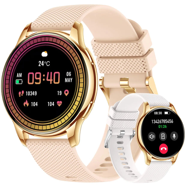 Smart Watches for Women(Answer/Make Call) [41mm] Newest Fitness Watch with Heart Rate/Sleep/Spo2 Monitor/300+ Dials 100+ Sports Waterproof Activity Trackers Smartwatch for Android/iPhone (2 Bands)