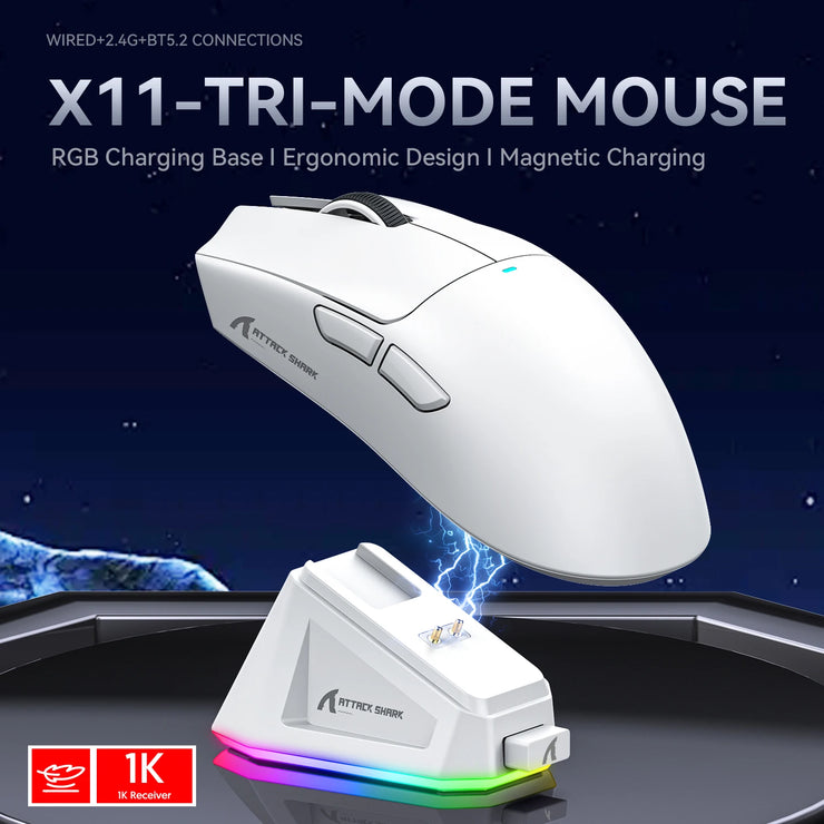 X11  Gaming Mouse Wireless 1K Hz PAW3311 Macro Magnetic RGB Docking Charger for Gaming