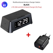 4 in 1 Wireless Charger Dock for Iphone 16 15 14Pro Apple Watch S9 8 7 15W Fast Charging Station Desktop LED Digital Alarm Clock