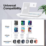 Foldable Induction Charger, 3 in 1 Wireless Charger Compatible with Iphone 13 12 11 Pro Max/Xr/Xs Max/X/8 Plus, Fast Qi Charging Station Compatible with Apple Watch Series White