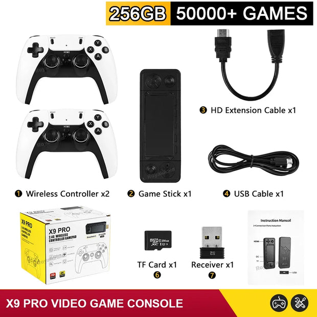 NEW 128G X9 PRO TV Video Game Console Retro Game Stick 45+ Emulator for PS1/PSP/NDS/N64 40000+ Family Games W 2.4G Dual Controll