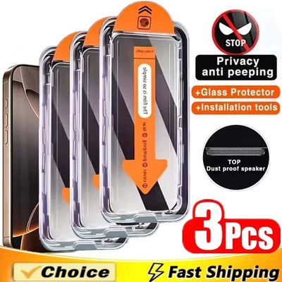3Pcs Dust Free Installation Privacy Screen Protector for Iphone 16 14 11 12 13 15 Pro Max 7 8 plus Mini X XR XS Anti-Spy Glass