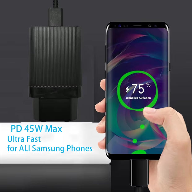 USB Type C Phone Charger PD 45W Super Fast Charging Turbo Wall Adapter Quick Charge for Macbook Iphone Samsung Xiaomi