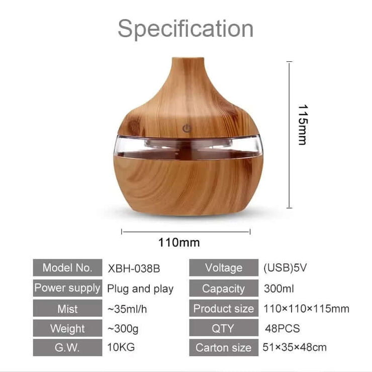 Home Wood Grain Air Humidifier Purifier Aroma Diffuser USB Ultrasonic Cool Mist Sprayer Essential Oil Fragrance