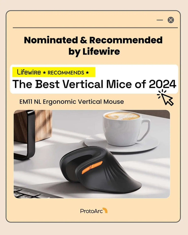 Protoarc Ergonomic Vertical Mouse EM11 NL Rechargeable Wireless Mouse BT Ergo Mice with 3 Multi-Device 2.4Ghz Optical Mice